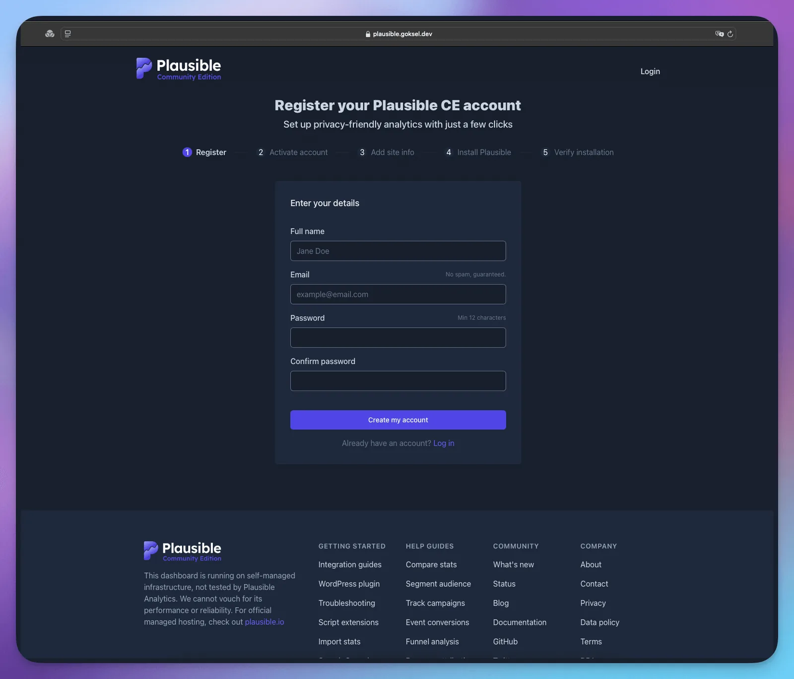plausible site ekleme